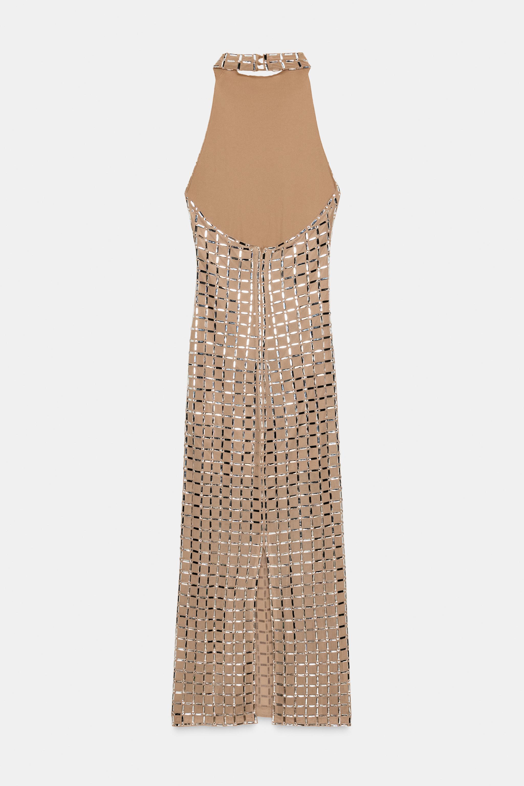 ROBE MI-LONGUE HALTER EN MESH BRILLANTE